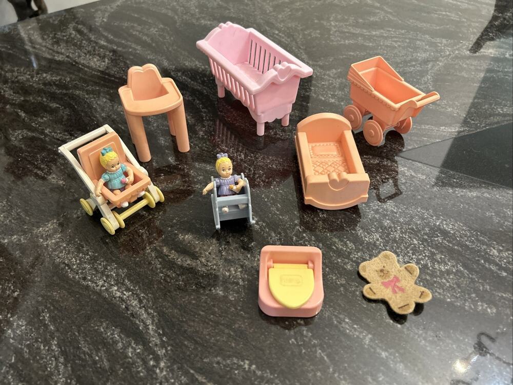 Playskool Dollhouse Baby Furniture & Accessories Crib High Chair Twins Vtg 90s